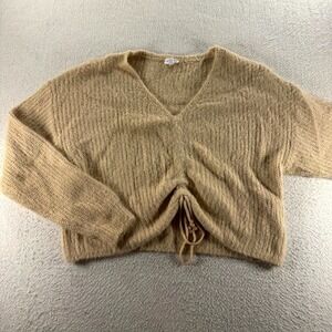 Le Lis Collection Sweater Womens Medium Beige Cable Knit‎ V Neck Drawstring Hem